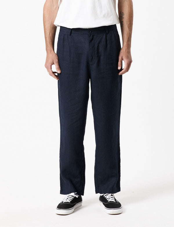 Brooklyn Linen Pleated Pant - Navy