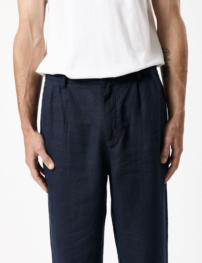 Brooklyn Linen Pleated Pant - Navy