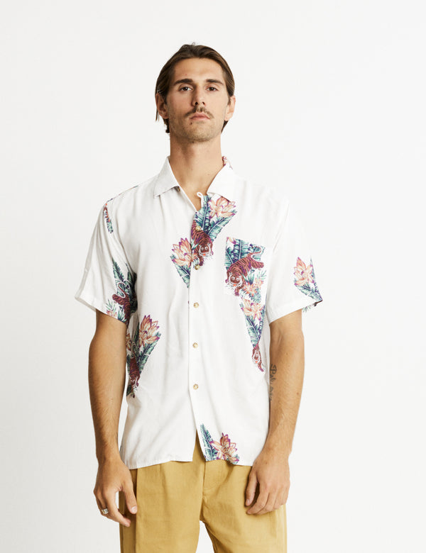 Zed Bowler Shirt - White Tropical Print