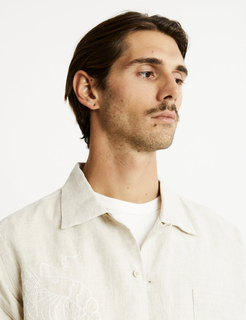 Huck Embroidered Short Sleeve Shirt - Natural