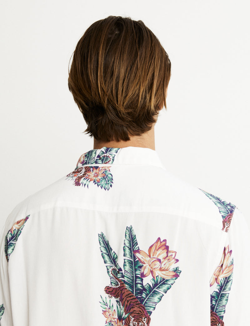 Zed Bowler Shirt - White Tropical Print