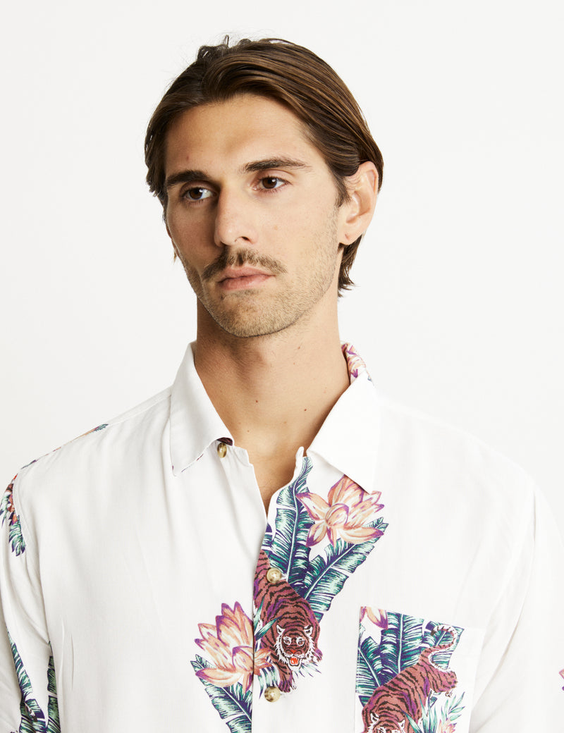 Zed Bowler Shirt - White Tropical Print