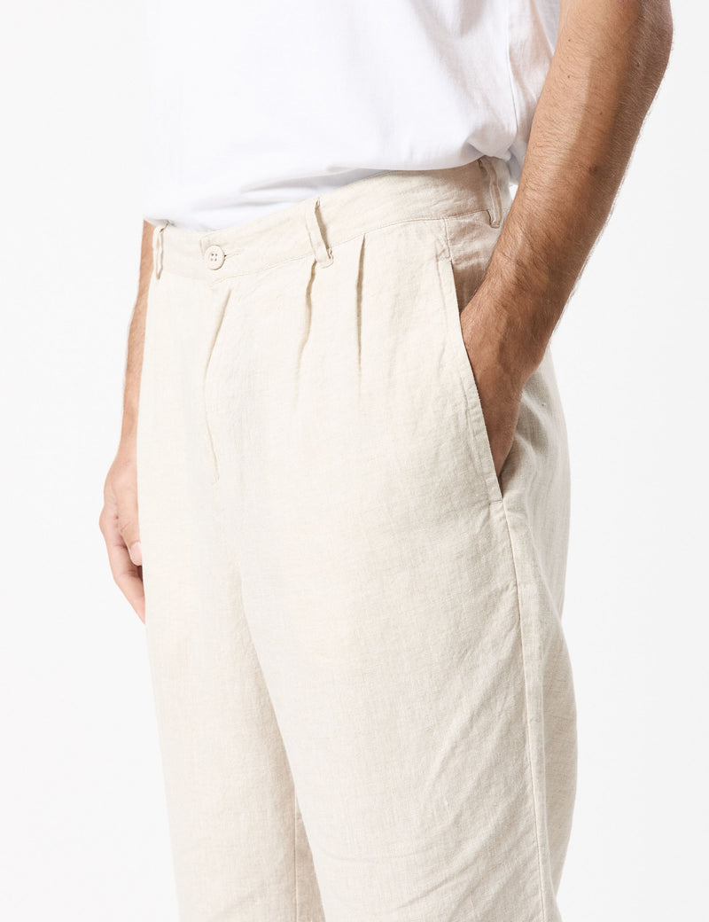 Brooklyn Linen Pleated Pant - Natural