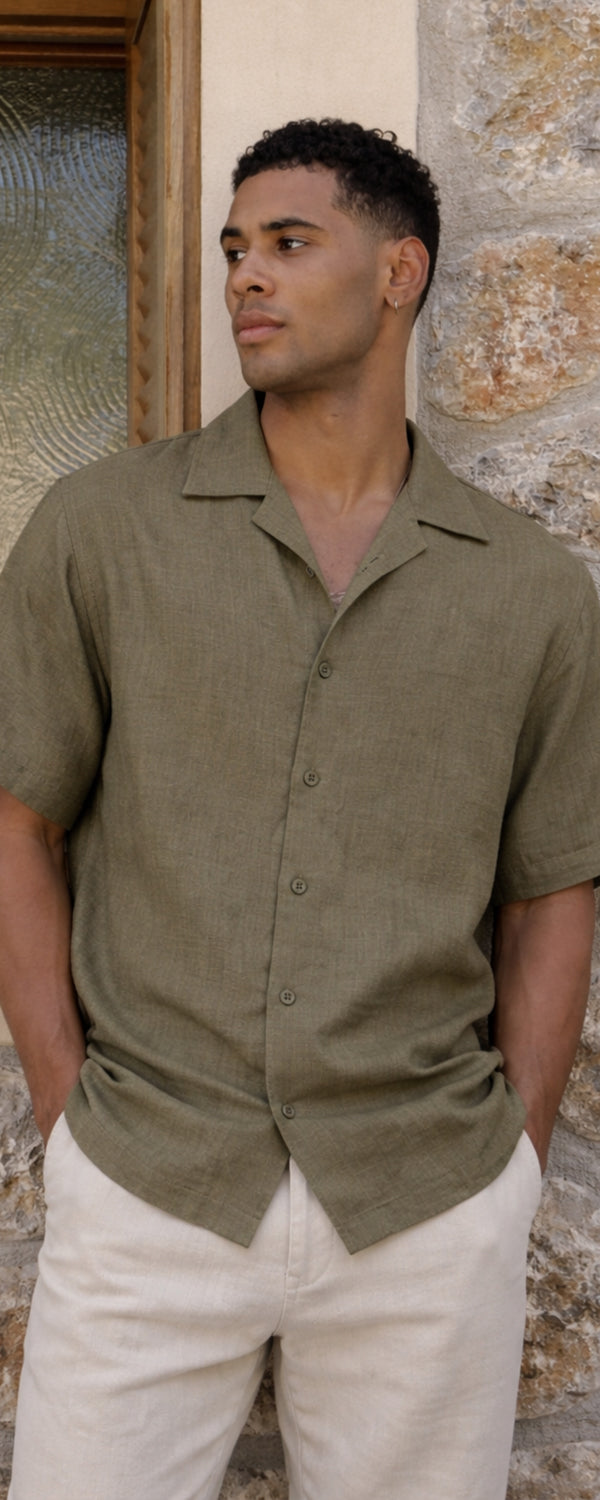 Cuban Linen Short Sleeve Shirt - Fog Green
