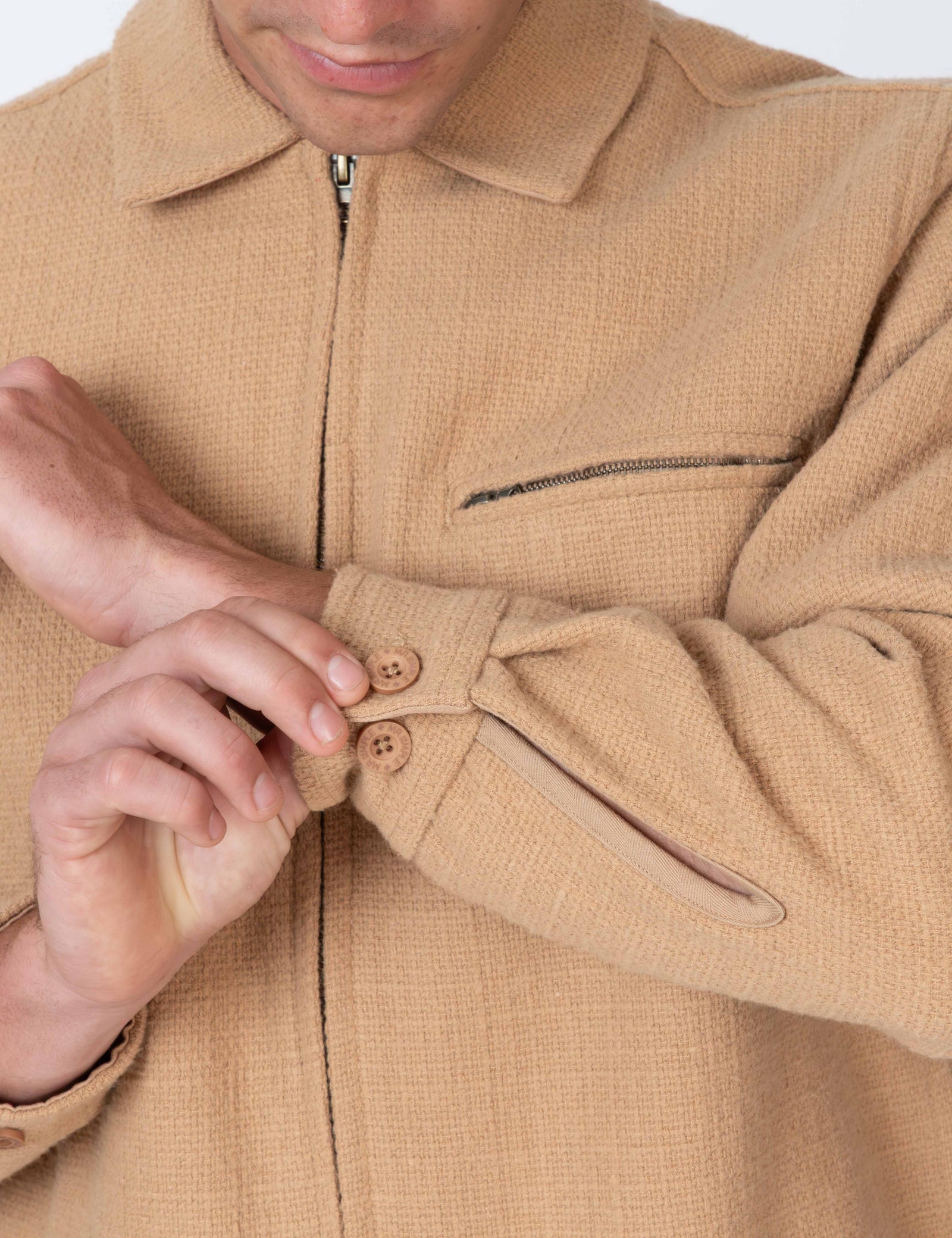 Hudson Zip Thru Jacket Camel | Men's Textured Overshirt | Mr Simple