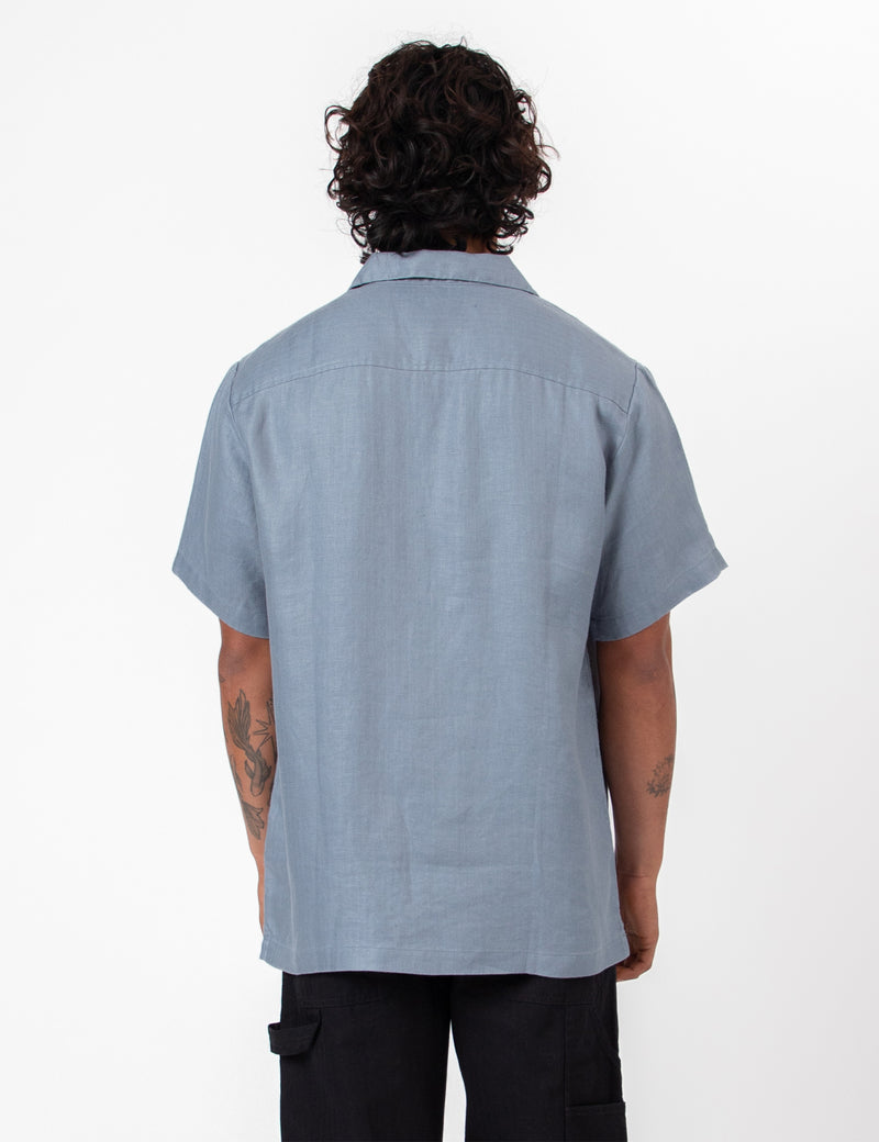 Cuban Short Sleeve Shirt - Shore Slate Blue Linen