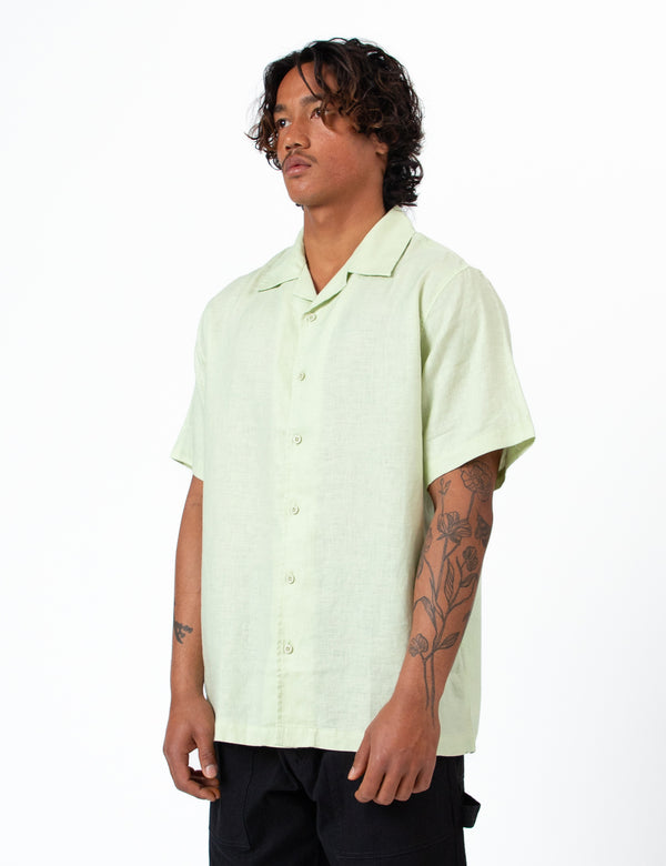 Cuban Short Sleeve Shirt - Fog Green Linen