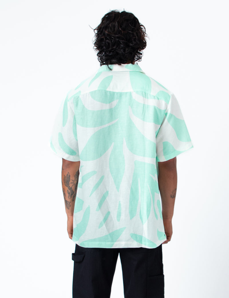 Cuban Short Sleeve Shirt - Palm Light Blue Linen