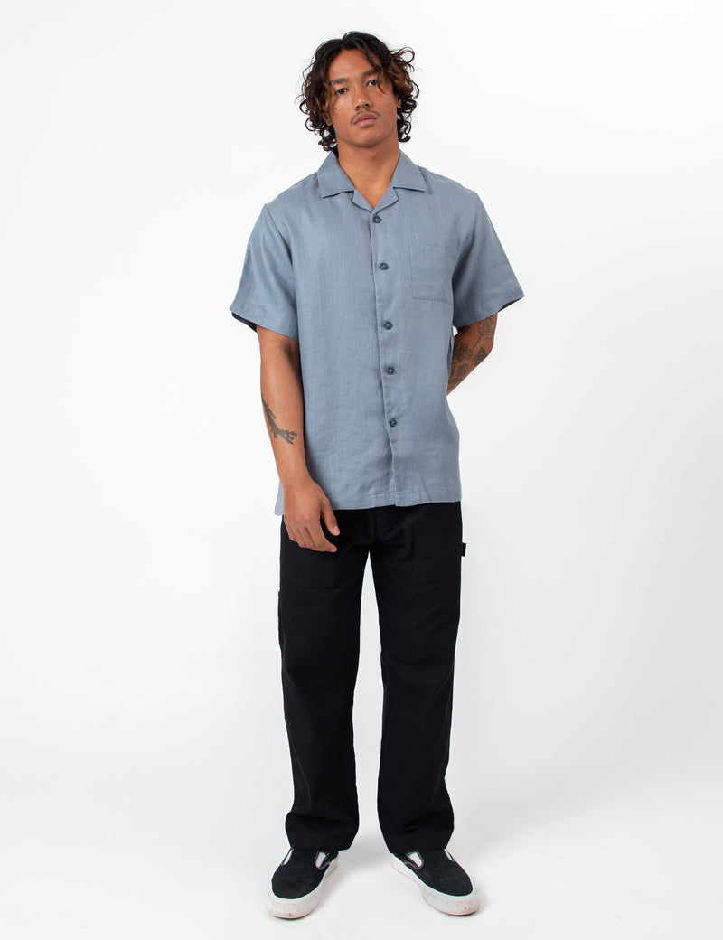 Cuban Short Sleeve Shirt - Shore Slate Blue Linen