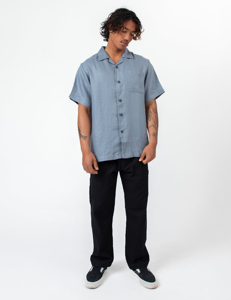 Cuban Short Sleeve Shirt - Shore Slate Blue Linen