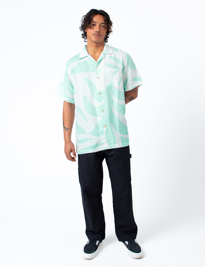 Cuban Short Sleeve Shirt - Palm Light Blue Linen