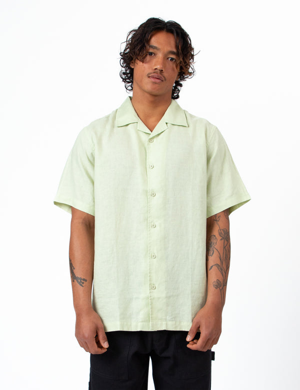Cuban Short Sleeve Shirt - Fog Green Linen