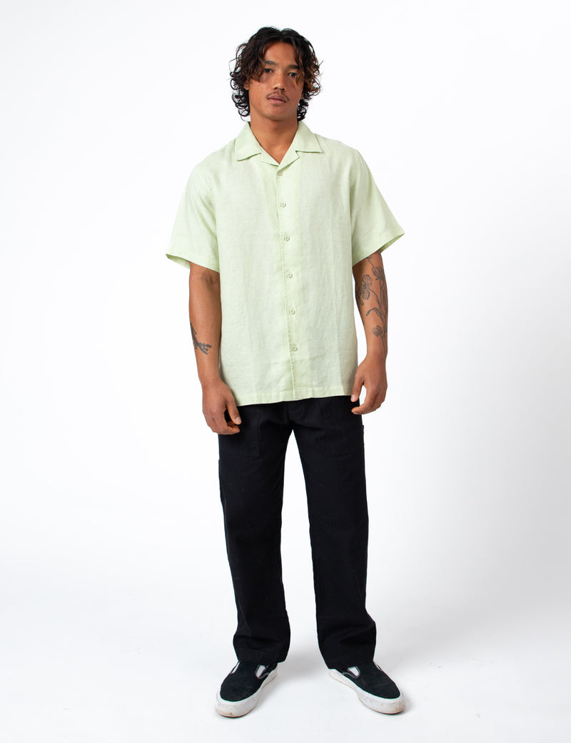 Cuban Short Sleeve Shirt - Fog Green Linen