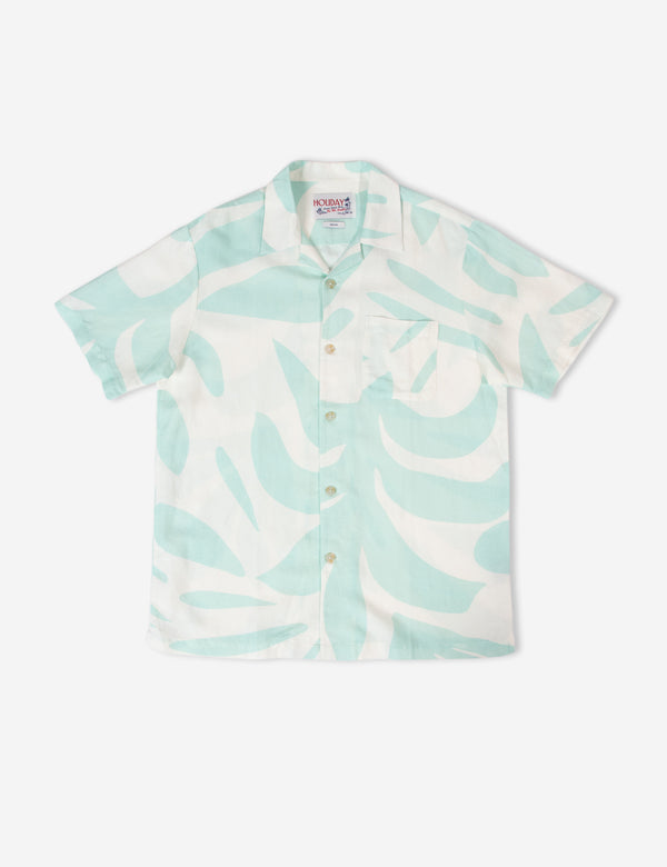 Cuban Short Sleeve Shirt - Palm Light Blue Linen