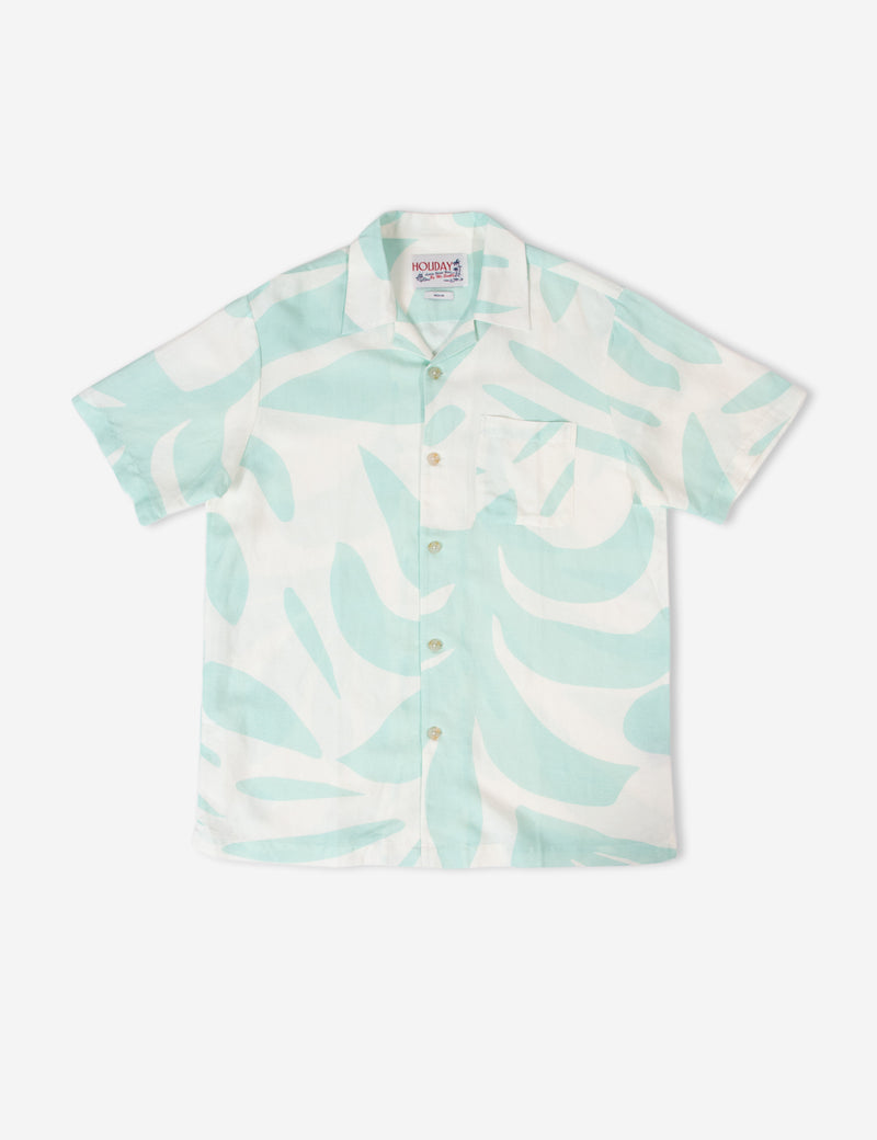 Cuban Short Sleeve Shirt - Palm Light Blue Linen