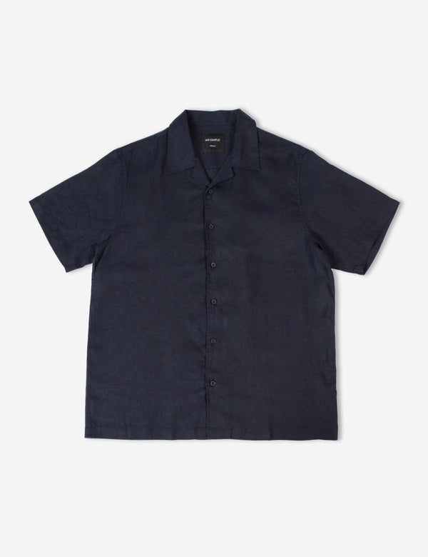 Cuban Short Sleeve Shirt - Navy Linen
