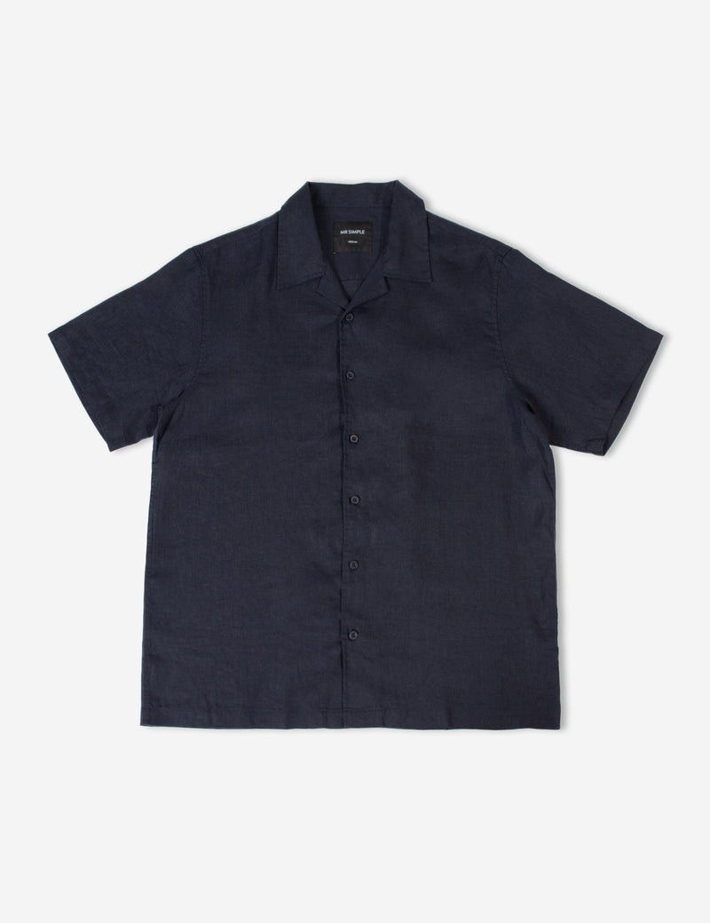 Cuban Short Sleeve Shirt - Navy Linen