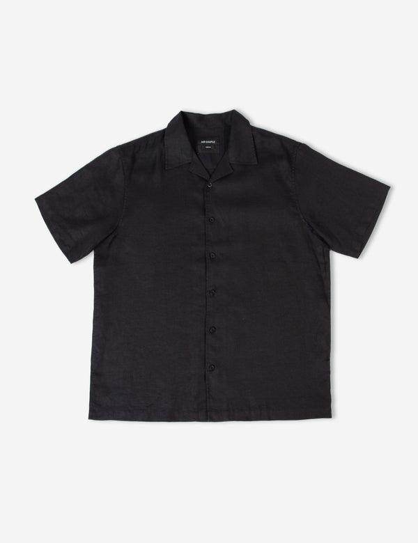 Cuban Short Sleeve Shirt - Black Linen