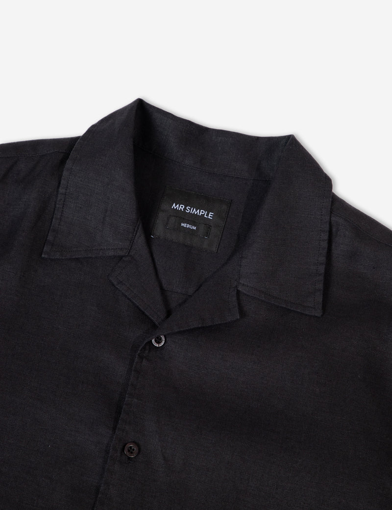 Cuban Short Sleeve Shirt - Black Linen
