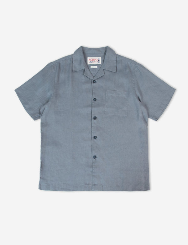 Cuban Short Sleeve Shirt - Shore Slate Blue Linen