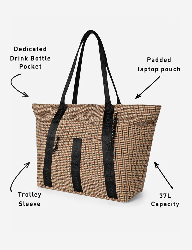 Jasper Tote Large - Brown Houndstooth