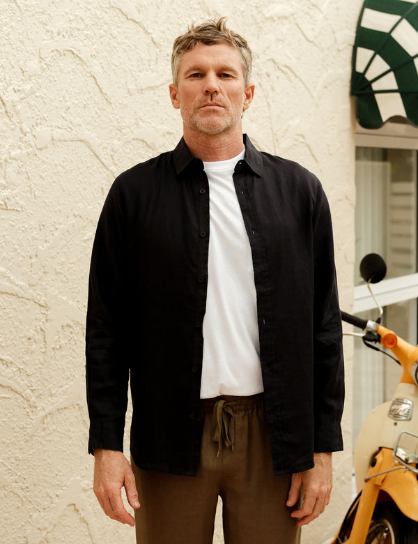 Linen Long Sleeve Shirt - Black