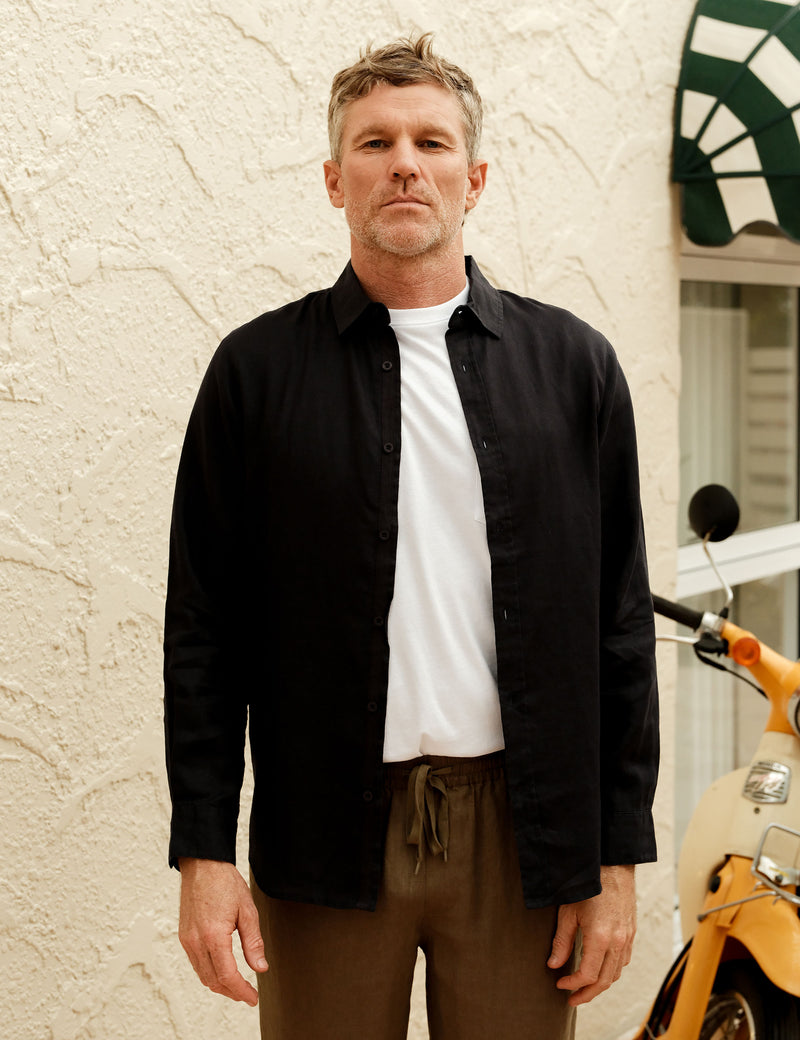 Linen Long Sleeve Shirt - Black