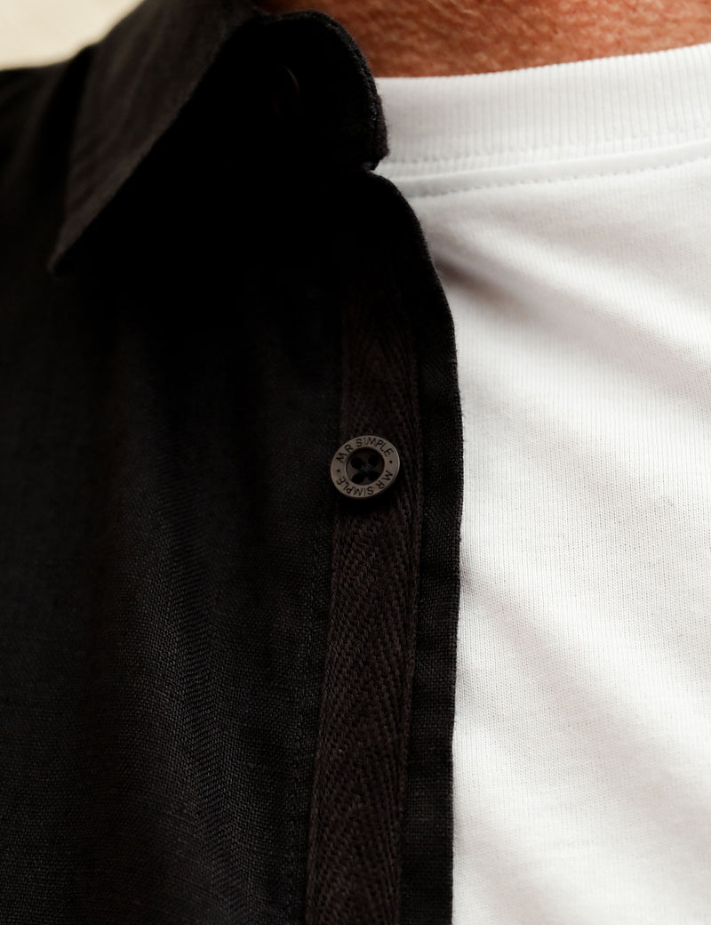 Linen Long Sleeve Shirt - Black