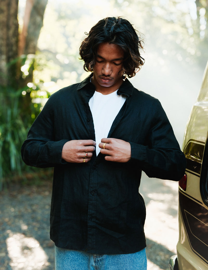 Linen Long Sleeve Shirt - Black