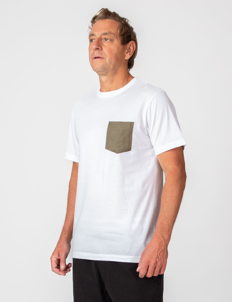 Reginald Organic Pocket Tee - White/Fatigue