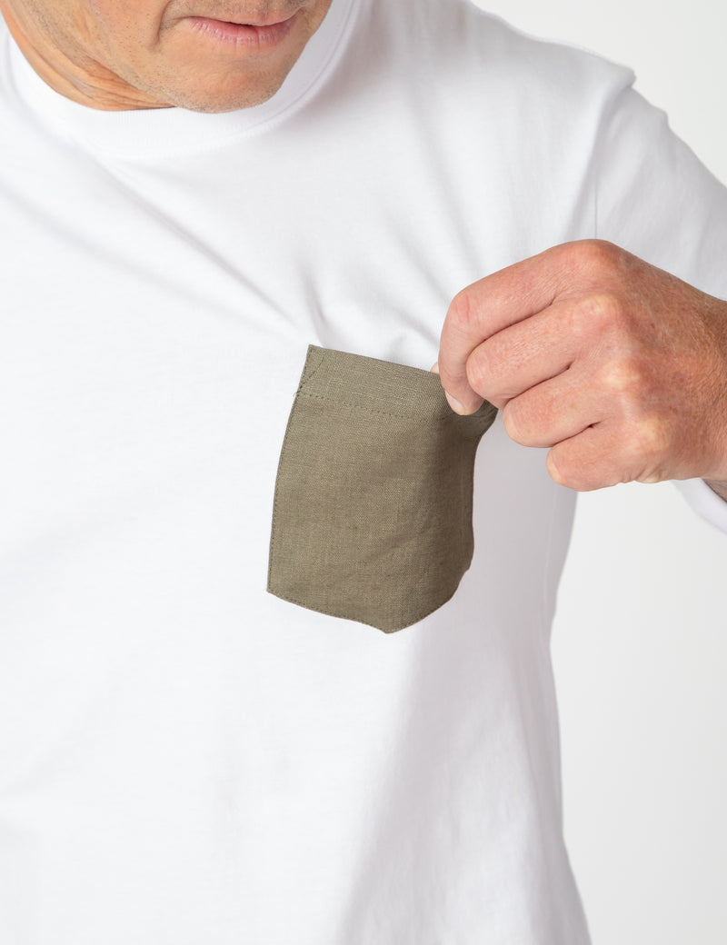 Reginald Organic Pocket Tee - White/Fatigue