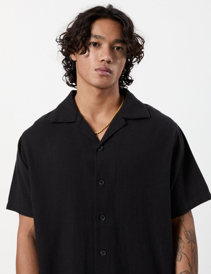 Waffle Short Sleeve Shirt - Black