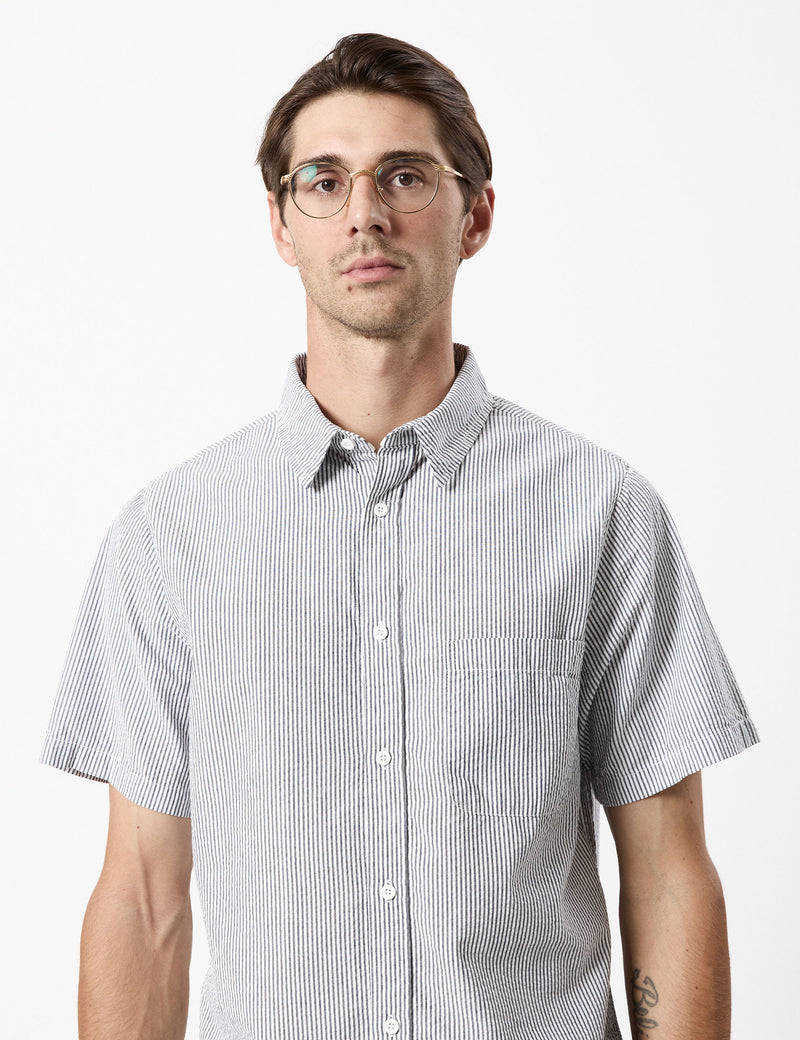 Seersucker Short Sleeve Shirt - Black/White