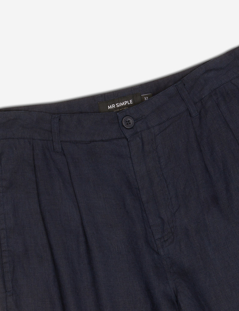 Brooklyn Linen Pleated Pant - Navy