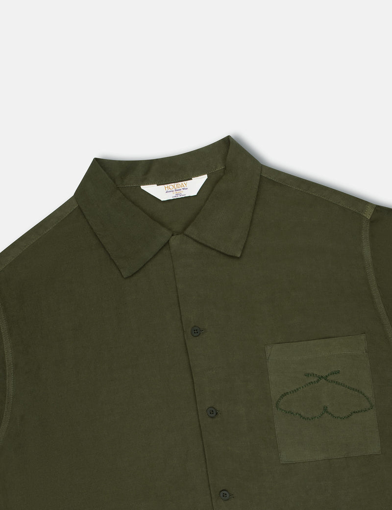 Huck Embroidered Short Sleeve Shirt - Fatigue