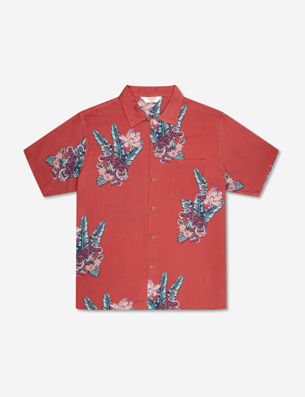 Zed Bowler Shirt - Red Tropical Print