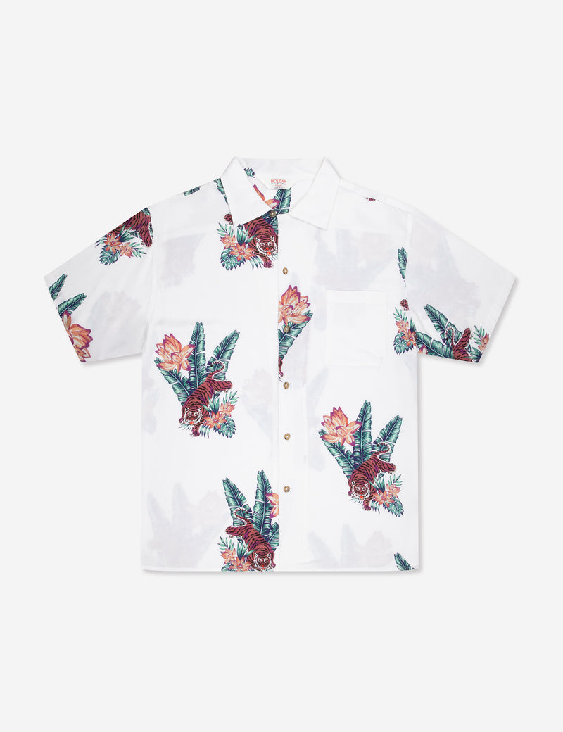 Zed Bowler Shirt - White Tropical Print