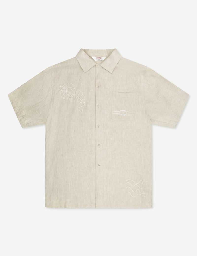 Huck Embroidered Short Sleeve Shirt - Natural