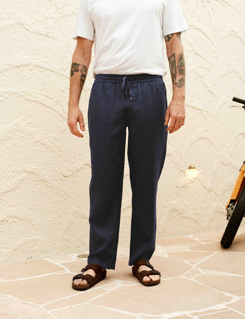 ansnam Lurie Pants(Linen/Navy) サイズ3 VMAKBUWIS Men 100% Linen Pants, Solid Dark Blue Pants, Mens Casual