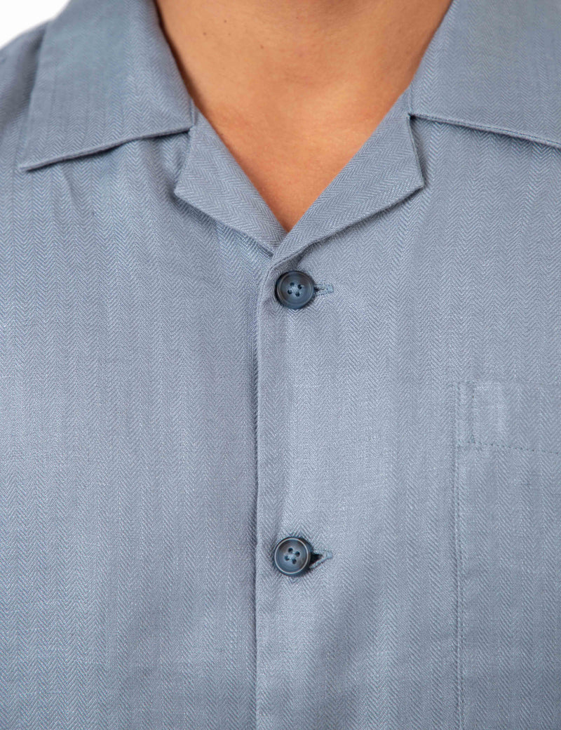 Cuban Short Sleeve Shirt - Shore Slate Blue Linen