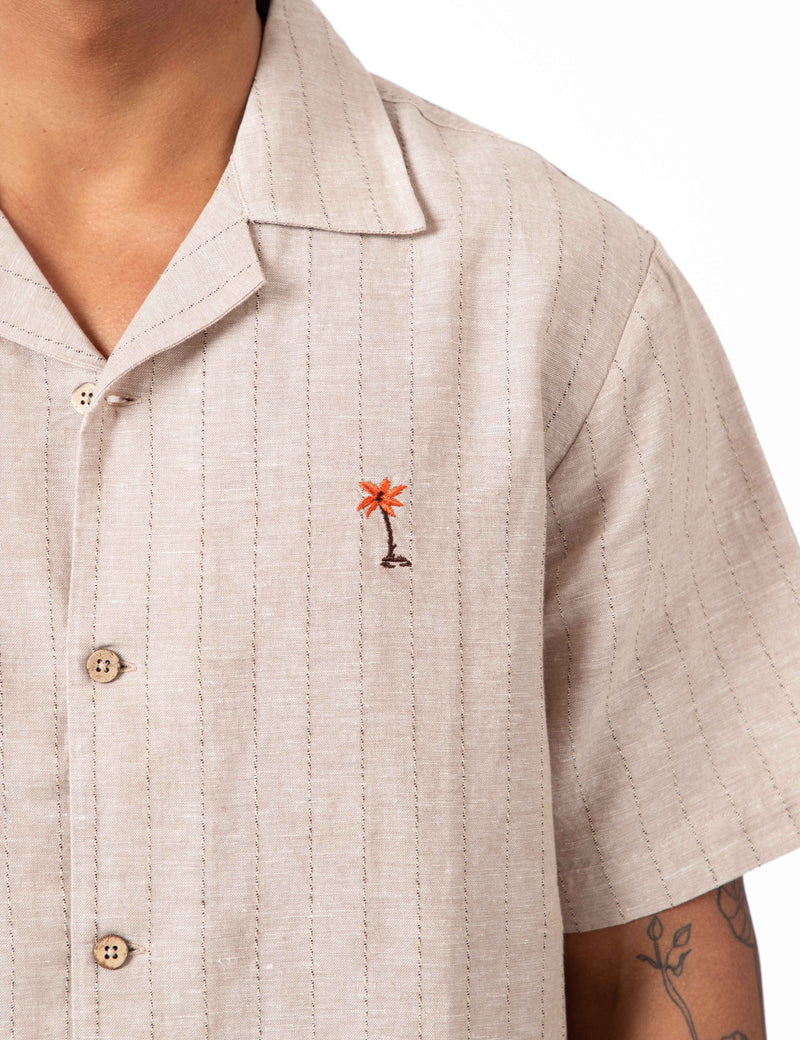 Cuban Short Sleeve Shirt - Aloha Sand Stripe Linen