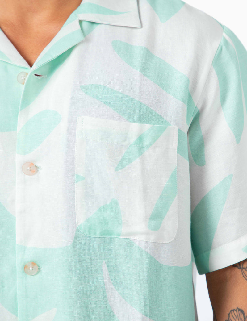 Cuban Short Sleeve Shirt - Palm Light Blue Linen