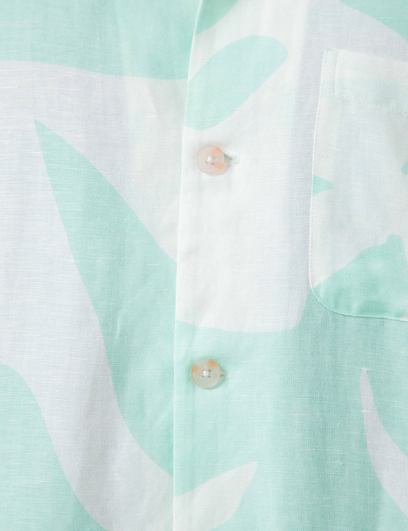 Cuban Short Sleeve Shirt - Palm Light Blue Linen