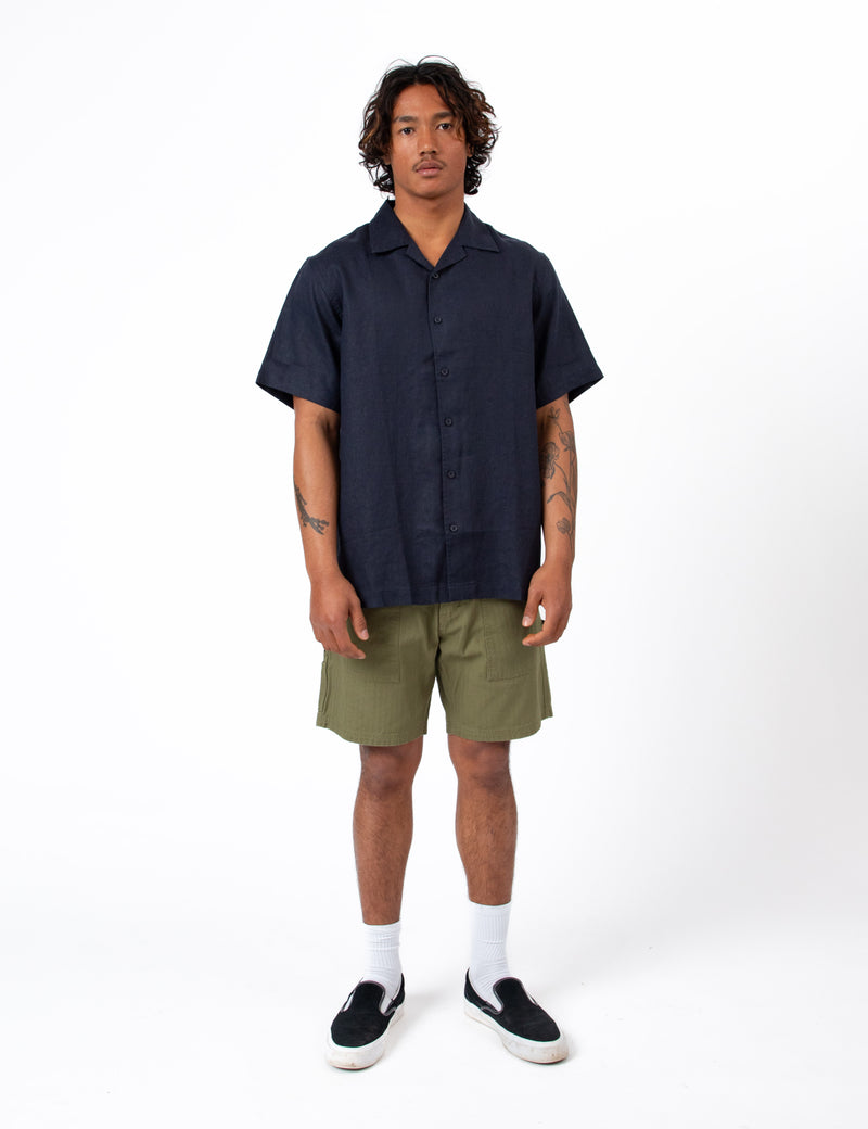 Cuban Short Sleeve Shirt - Navy Linen