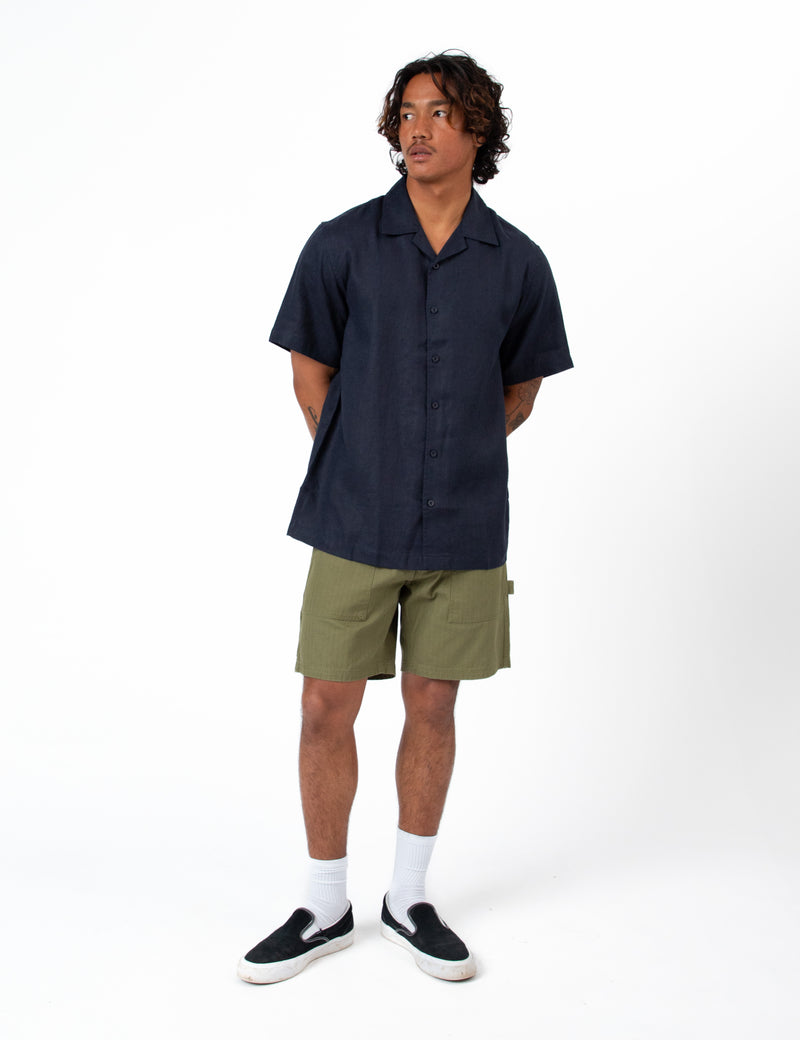 Cuban Short Sleeve Shirt - Navy Linen