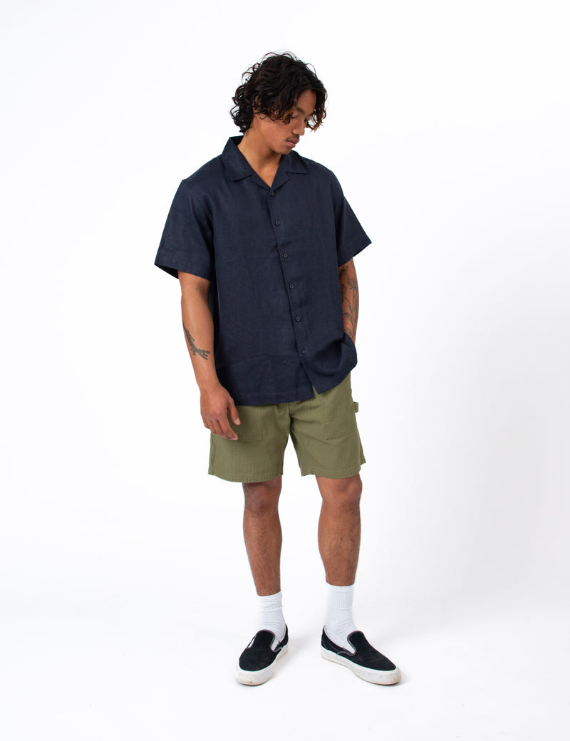Cuban Short Sleeve Shirt - Navy Linen