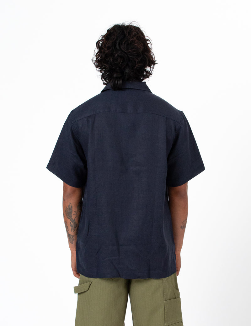 Cuban Short Sleeve Shirt - Navy Linen