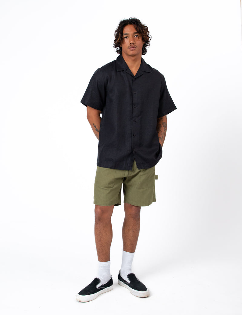 Cuban Short Sleeve Shirt - Black Linen