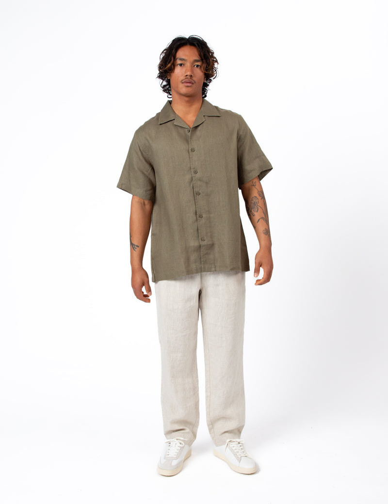 Cuban Short Sleeve Shirt - Fatigue Linen