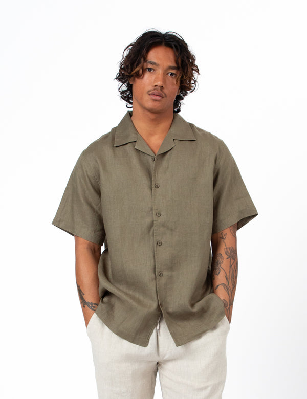 Cuban Short Sleeve Shirt - Fatigue Linen